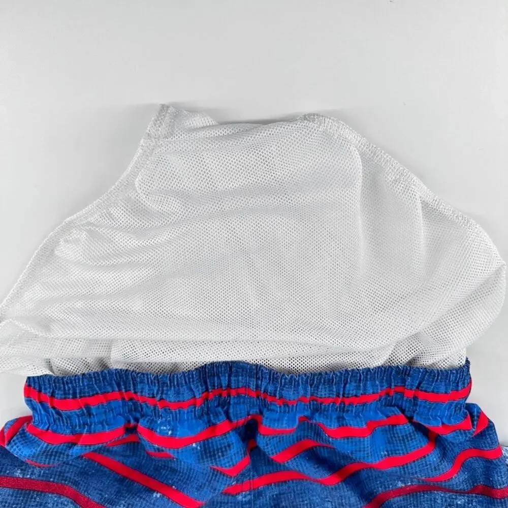 Under Armour Boys Swim Trunks YXL Blue Red Stripe Lined Mesh Shorts